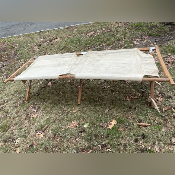 Other Vintage Telescope Folding Furniture Co Canvas Cot Wood Frame